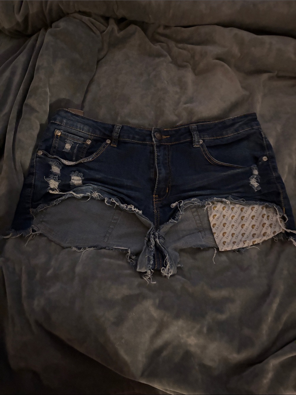 C&C California Dark Blue Distressed Denim Cutoff Shorts